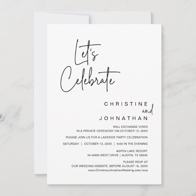 Let's Celebrate, Wedding Elopement Dinner Party In Invitation (Front)