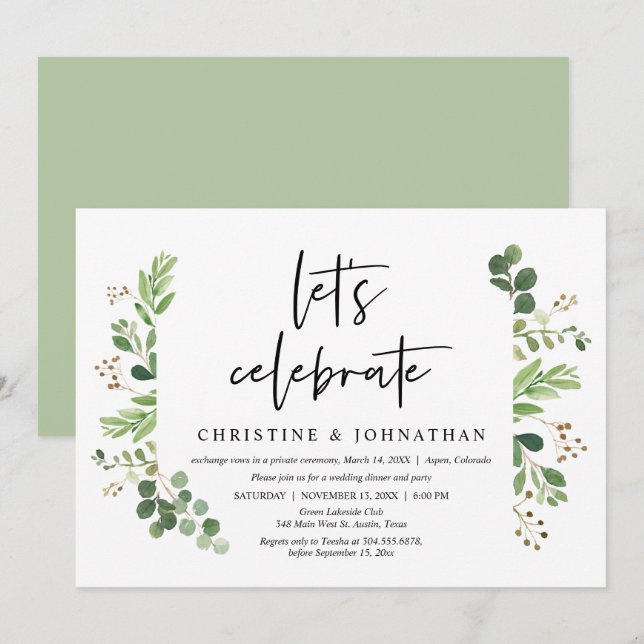 Let's Celebrate, Wedding Elopement Dinner Party Invitation (Front/Back)