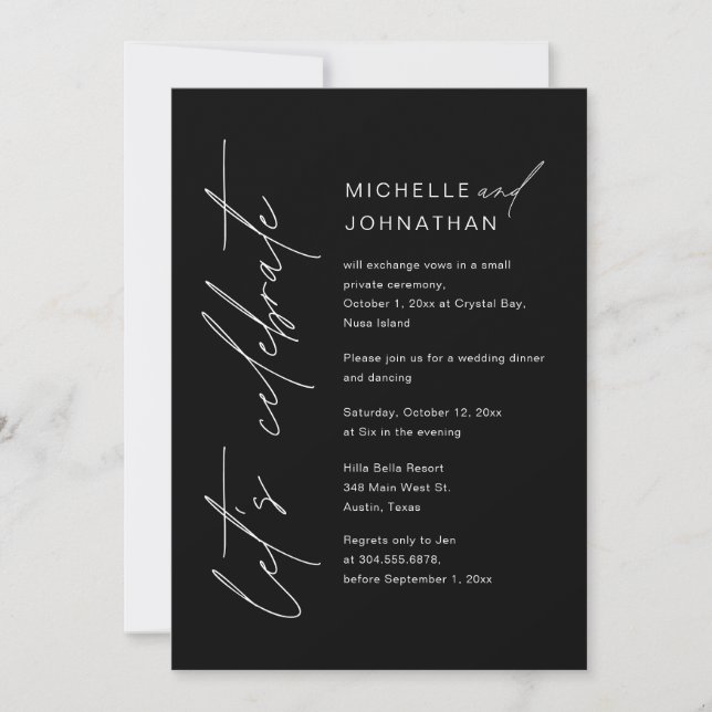 Let's Celebrate, Wedding Elopement Dinner Party Invitation (Front)