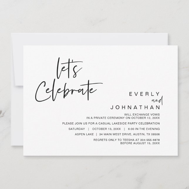Let's Celebrate, Wedding Elopement Party Invitation (Front)