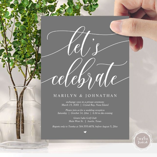 Let's Celebrate Wedding Elopement Party, Navy Blue Invitation (Let's Celebrate Wedding Elopement Dinner Lunch Brunch Party Invitation Card, PDF, in Dark Grey)