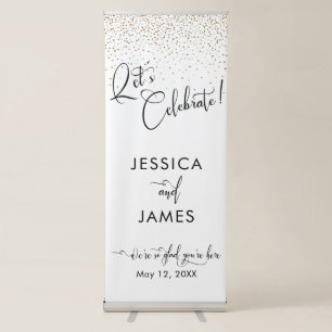 Let's Celebrate! Wedding Simulated Gold Confetti Retractable Banner
