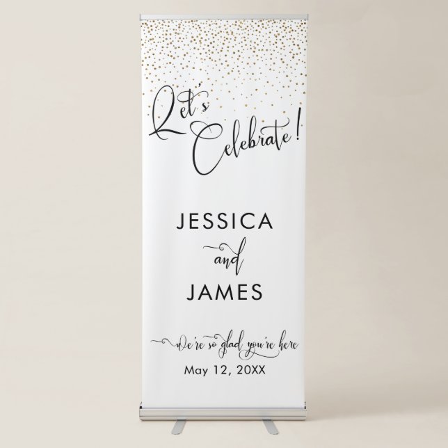 Let's Celebrate! Wedding Simulated Gold Confetti Retractable Banner (Front)