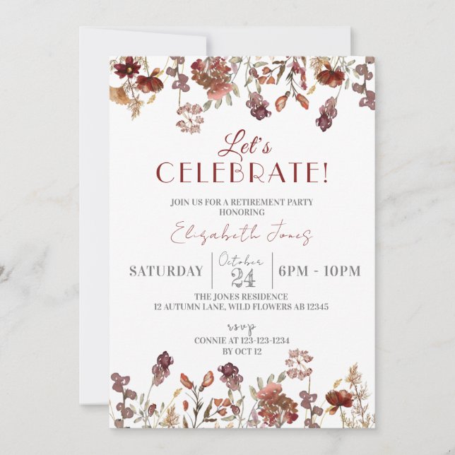 Let's Celebrate! Wildflowers Retirement Party Invitation (Front)