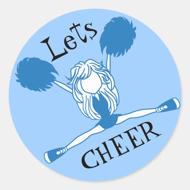 Lets Cheer Blue Cheerleader Classic Round Sticker (Front)