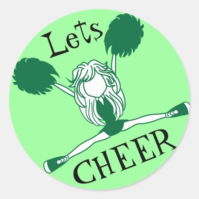 Lets Cheer Green Cheerleader Classic Round Sticker (Front)