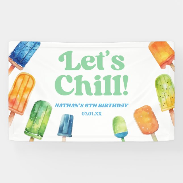 Let's Chill Blue Retro Popsicle Birthday Party Banner (Horizontal)