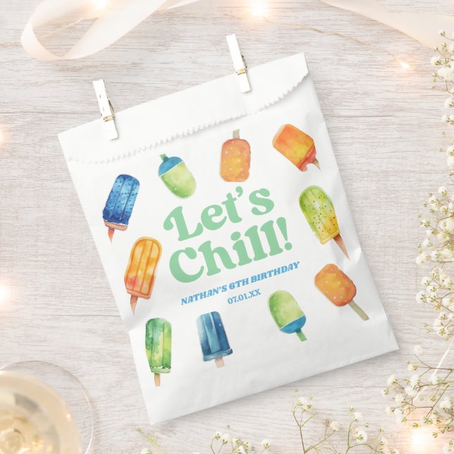 Let's Chill Blue Retro Popsicle Birthday Party Favour Bags (Clipped)