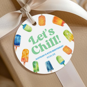 Let's Chill Blue Retro Popsicle Birthday Party Favour Tags