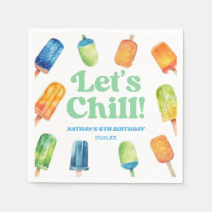 Let's Chill Blue Retro Popsicle Birthday Party Napkin