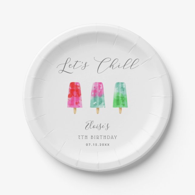 Let's Chill Colourful Popsicles Birthday Party Paper Plate (Front)