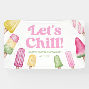 Let's Chill Pink Retro Popsicle Birthday Party Banner