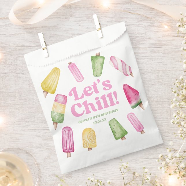 Let's Chill Pink Retro Popsicle Birthday Party Favour Bags (Clipped)