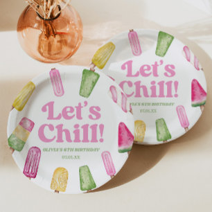 Let's Chill Pink Retro Popsicle Birthday Party Paper Plate
