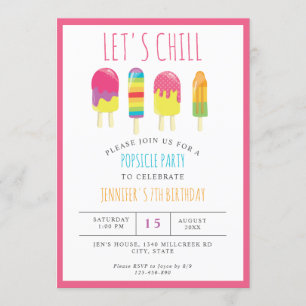Let's Chill Popsicle Party Birthday Colourful Cute Invitation
