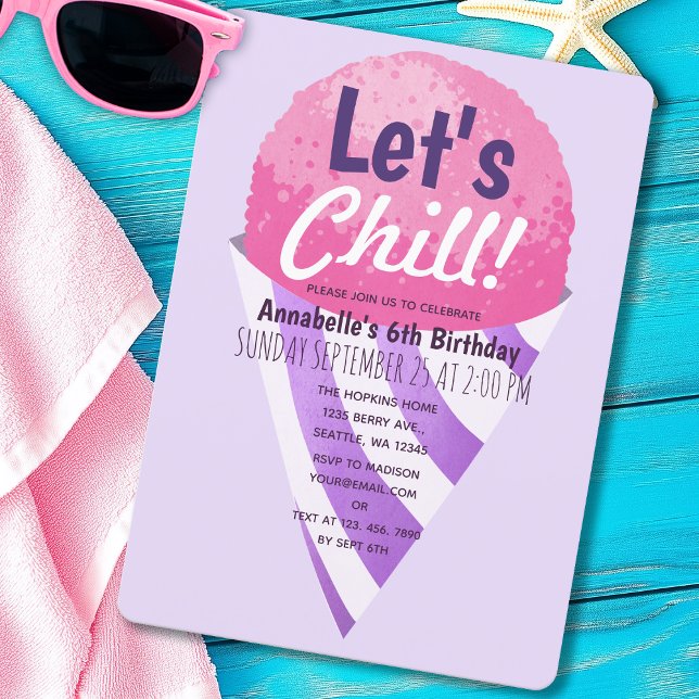Let's Chill Snow Cone Kids Pink & Purple Birthday Invitation (Creator Uploaded)