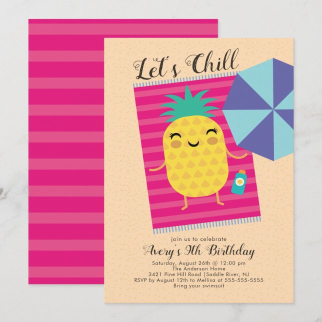 Let's Chill Summer Birthday Invitation (Front/Back)