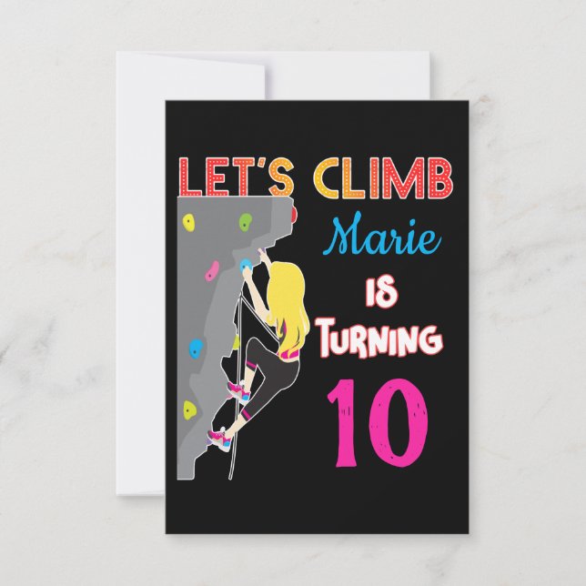 Let's Climb Climber Girl Colourful Birthday Party Invitation (Front)