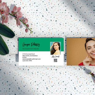 Let's Connect Jade Green QR Code Photo Business Card