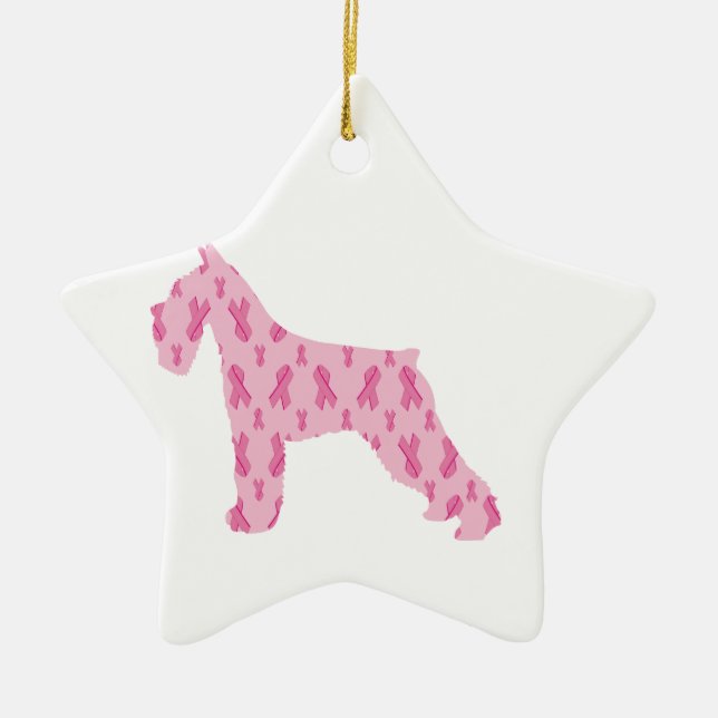 Lets Cure Cancer Ribbon Schnauzer Ceramic Tree Decoration (Front)