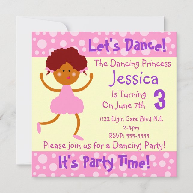 Let's Dance ~ It's Party Time~Kids Birthday Party Invitation (Front)