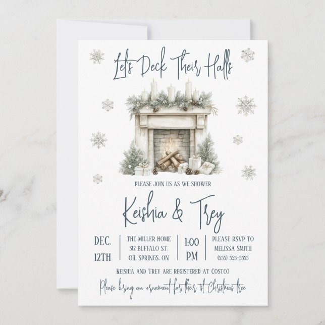 Let's Deck Their Halls, Holiday Bridal Shower Invitation (Front)