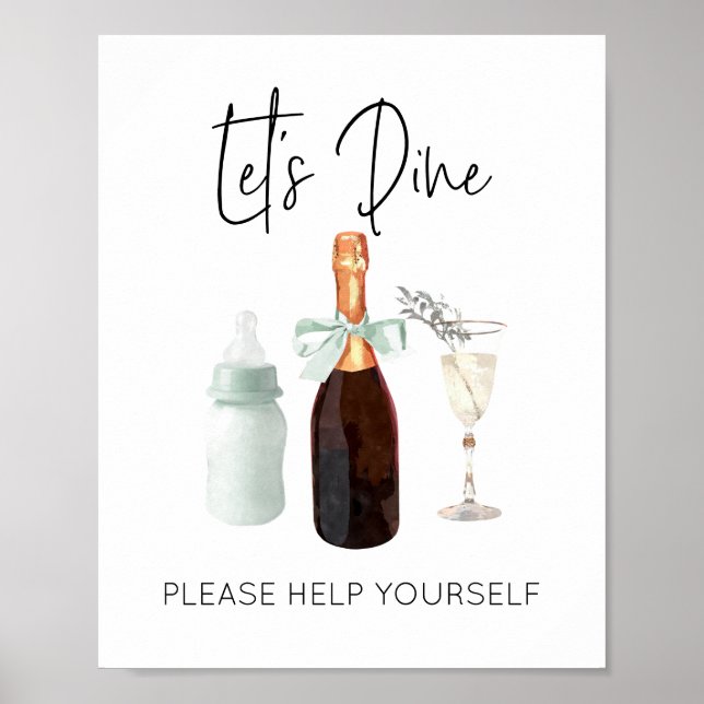 Lets Dine Sign for Baby Shower Green Sip & See (Front)