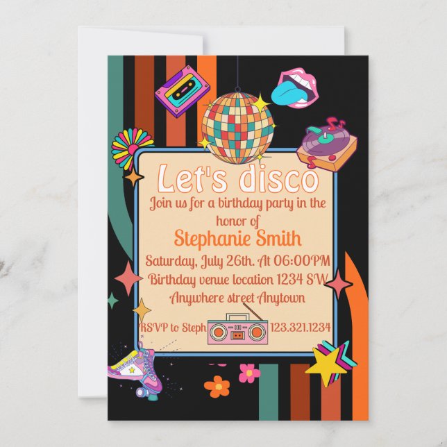 Let's Disco 70s Theme Birthday Invitation (Front)