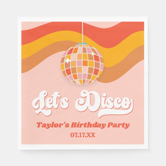 Let's Disco Retro 70s Red Orange Birthday Party Napkin (Front)