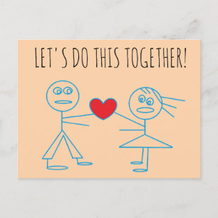 LET'S DO THIS TOGETHER Adorable Stick Couple Postcard