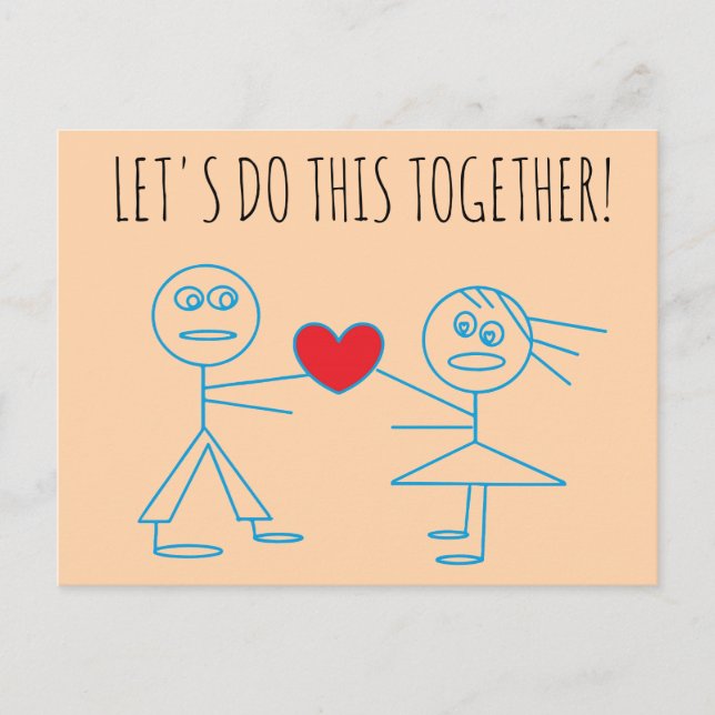 LET'S DO THIS TOGETHER Adorable Stick Couple Postcard (Front)