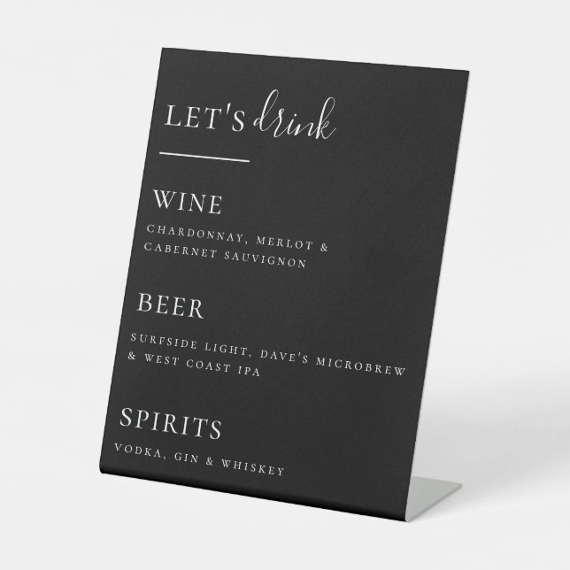 Let's Drink Bar List Pedestal Sign (Front)