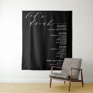 Let's Drink Black White Wedding Bar Menu Sign Tape Tapestry