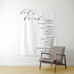 Let's Drink Black White Wedding Bar Menu Sign Tapestry