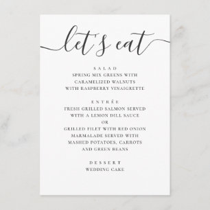 Lets eat. Black and white modern wedding script Menu