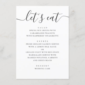 Lets eat. Black and white modern wedding script Menu