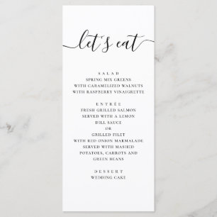 Lets eat. Black and white simple script wedding Menu