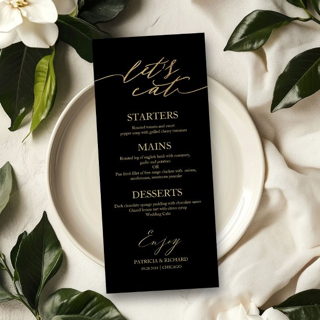 Let's Eat Chic Script Wedding Menu Card For Plate (Creator Uploaded)