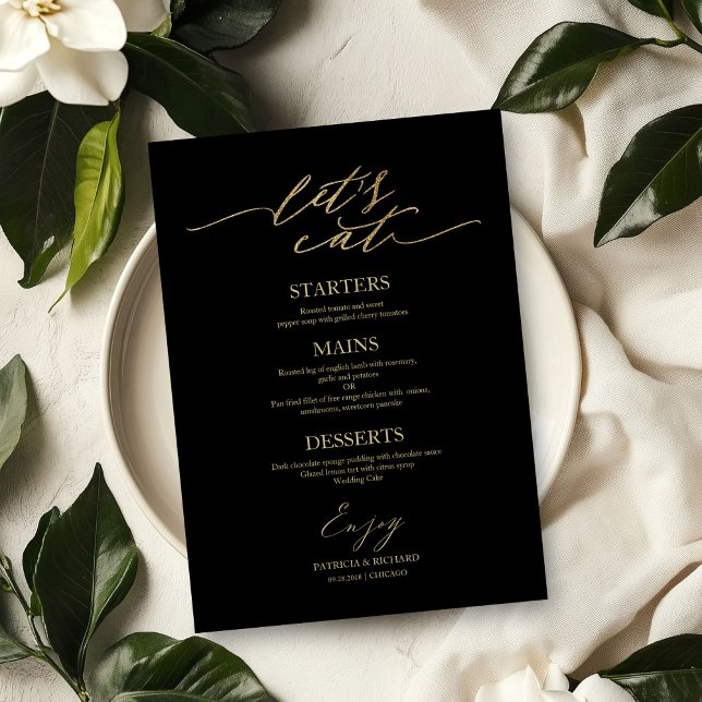 Let's Eat Chic Script Wedding Menu Card For Plate (Creator Uploaded)