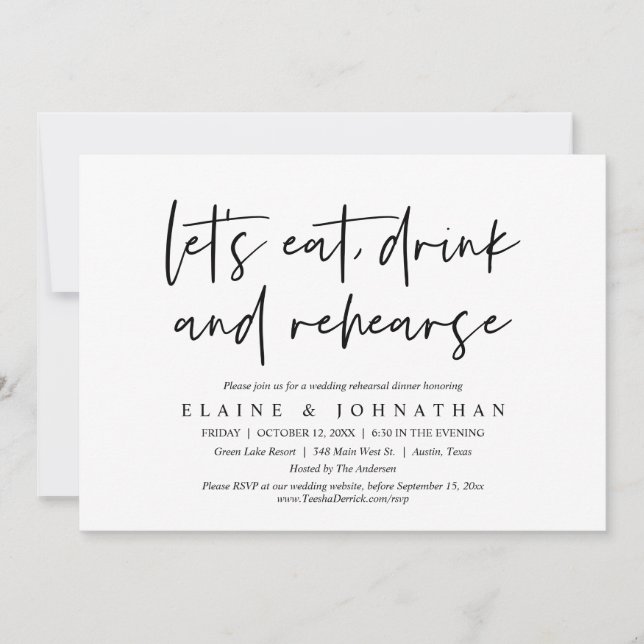 Let's Eat, Drink and Rehearse, Rehearsal Dinner Invitation (Front)