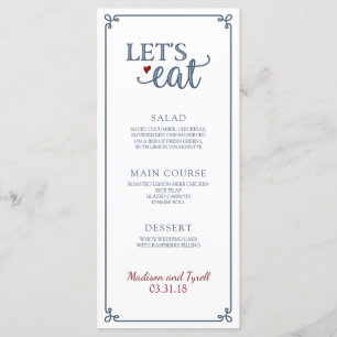 "Let's Eat" - Dusty Blue & Dark Red Wedding Menu