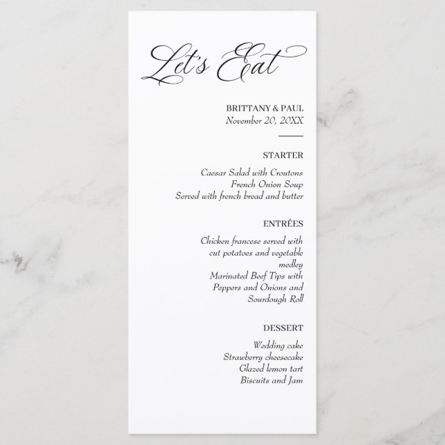 Let's Eat Elegant minimal menu black and white (Front)