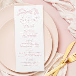 Let's Eat Elegant Pink Hand Drawn Bow Wedding Menu<br><div class="desc">Elegant let's eat wedding menu features hand drawn ribbon bow with modern handwritten script fonts in soft blush pink. sweet and simple. Great for modern romantic wedding,  unique fun whimsical wedding,  elegant casual wedding.  
See all the matching pieces in the collection.</div>