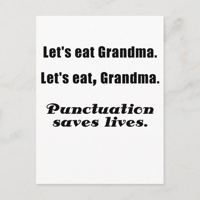 Let's Eat Grandma Punctuation Saves Lives Postcard (Front)