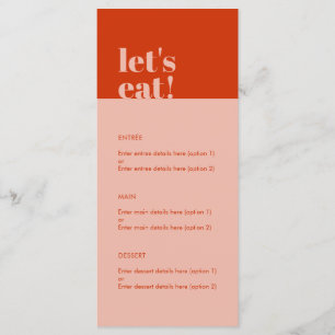 Let's Eat Modern Minimalist Orange Wedding Menu