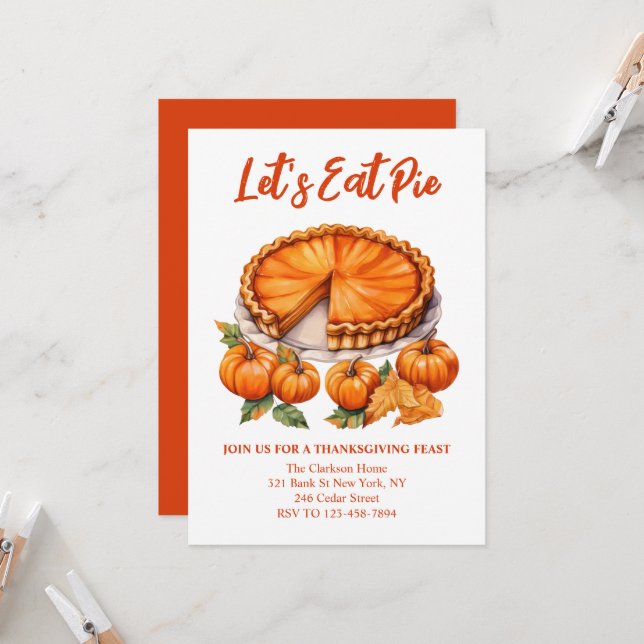 Let's Eat Pie thanksgiving watercolor Invitation (Front/Back In Situ)