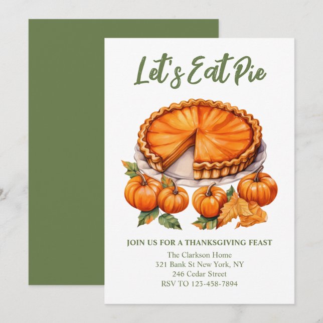 Let's Eat Pie thanksgiving watercolor Invitation (Front/Back)