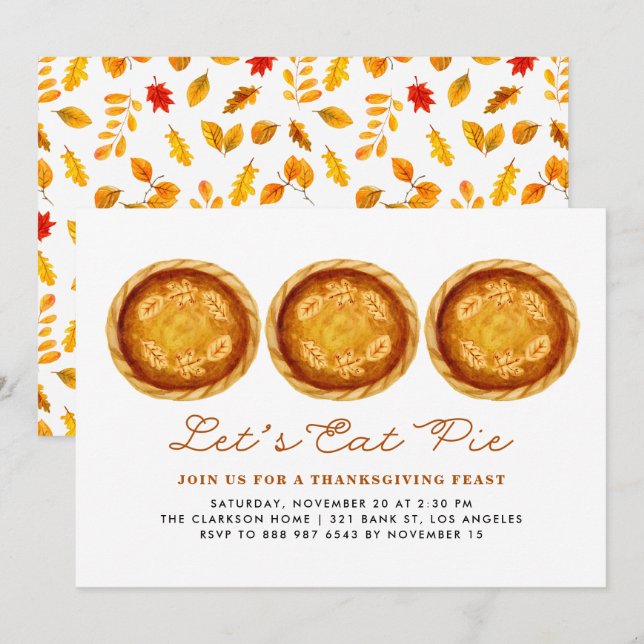 Let's Eat Pie | Watercolor Baked Pies Thanksgiving Invitation (Front/Back)