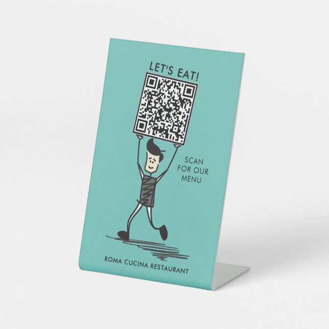 Let's Eat QR Code Pedestal Sign (Front)