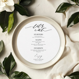 Let's Eat Round Wedding Menu Card For Plate